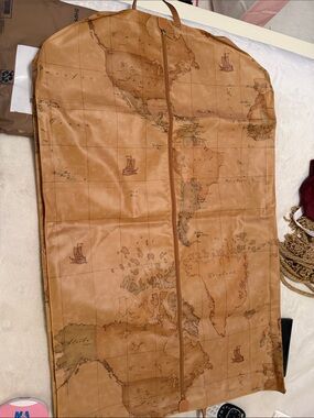 Alviero Martini Travel Garment Bag in Map Print Tan/Brown
